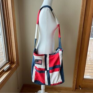 Vintage 90s Handmade XL Tote Messenger Bag Patchwork Unique Americana Streetwear